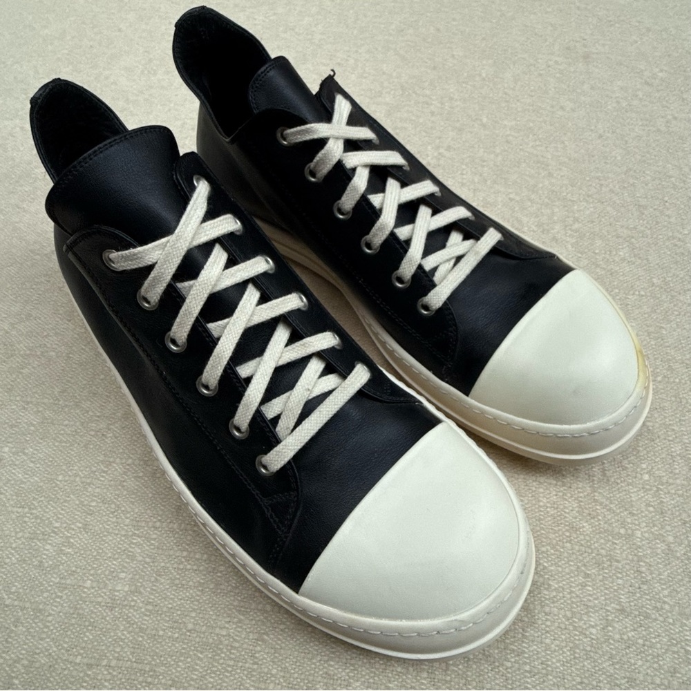 Rick Owens Concordians Ramones Black White Low Top Leather Sneakers Shoes 44